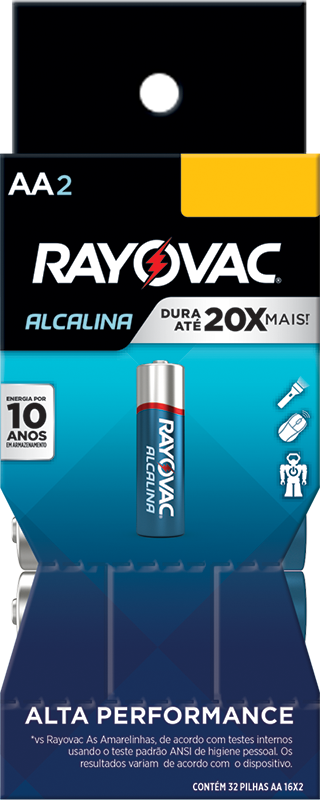 PILHA RAYOVAC ALCALINA AA PEQUENA COM 32 UND