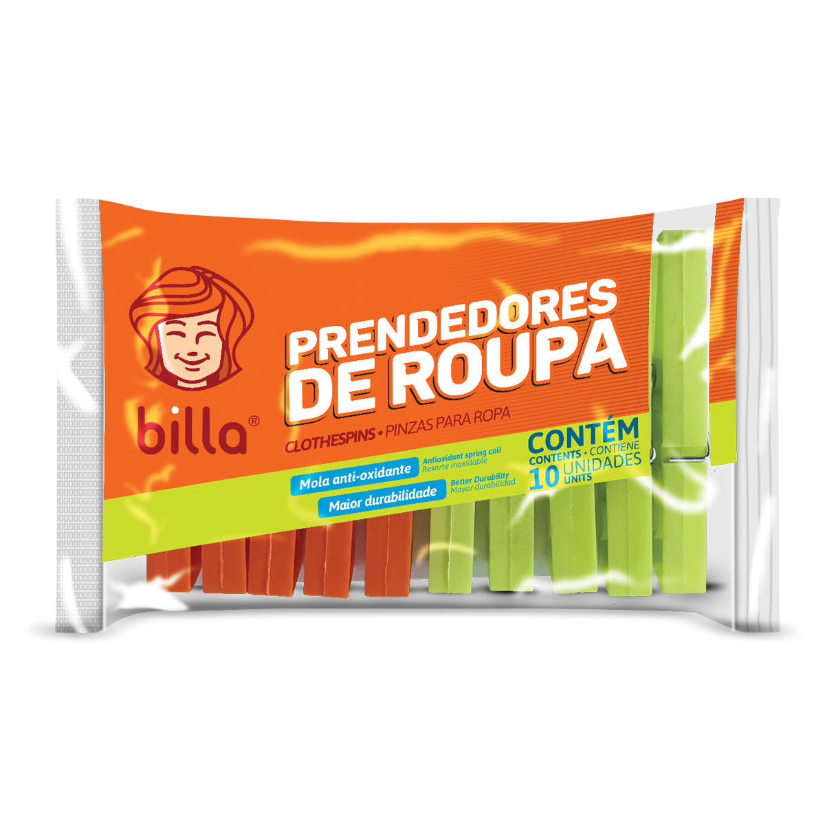 *PRENDEDOR DE ROUPA BILLA COM 10 UNI PLA