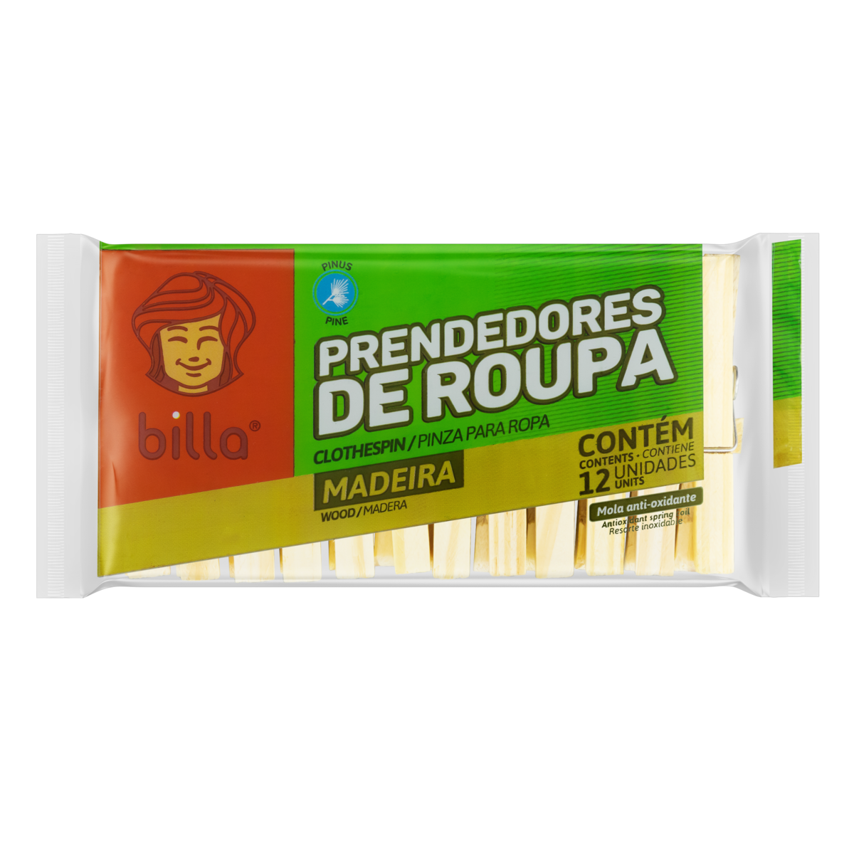 *PRENDEDOR DE ROUPA BILLA COM 12 UNI MAD