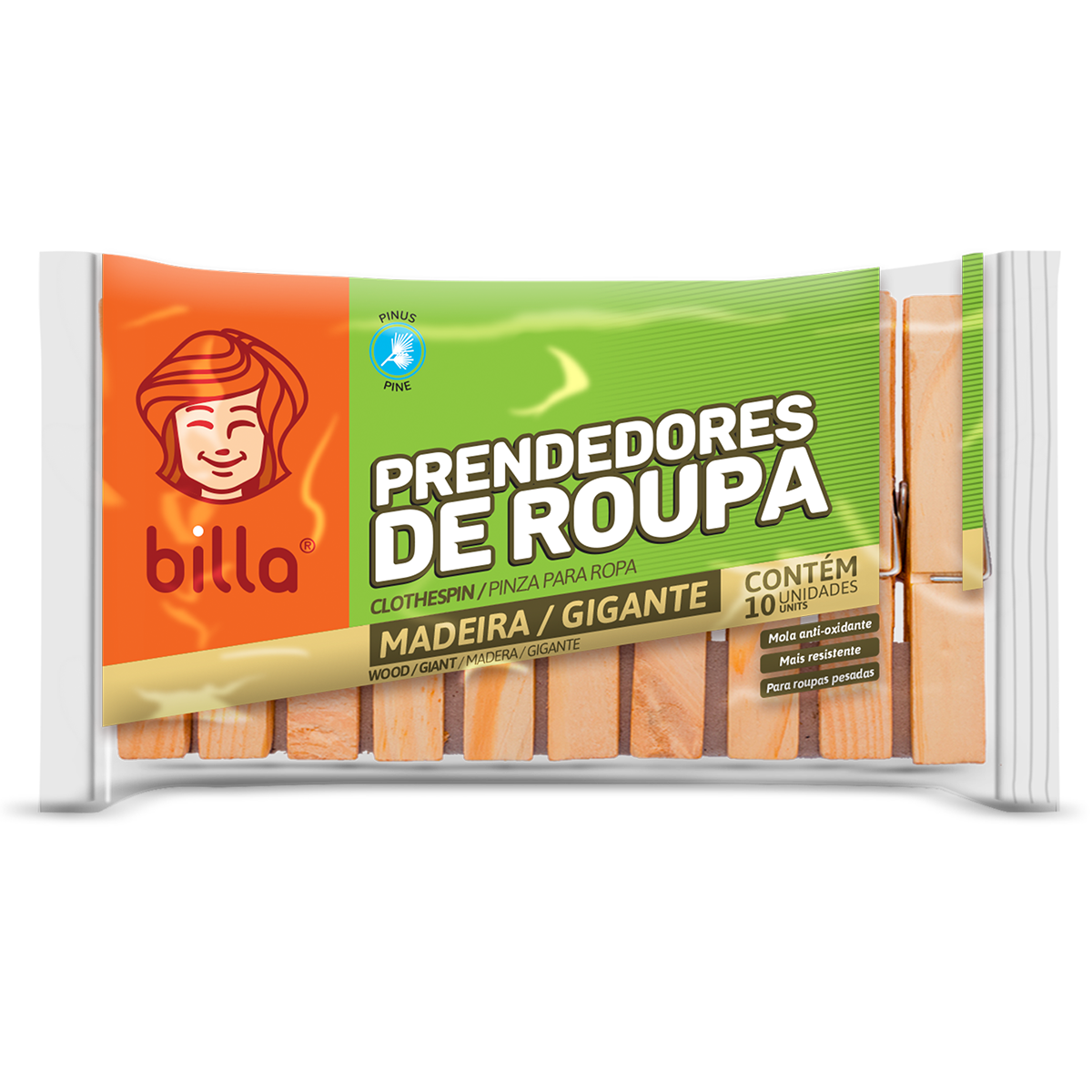 *PRENDEDOR DE ROUPA BILLA COM 10 UNI MAD
