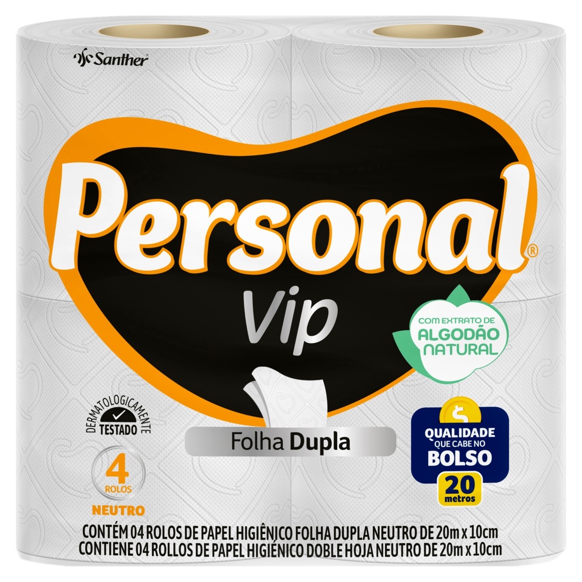 PAPEL HIGIÊNICO PERSONAL VIP NEUTRO 4X20M