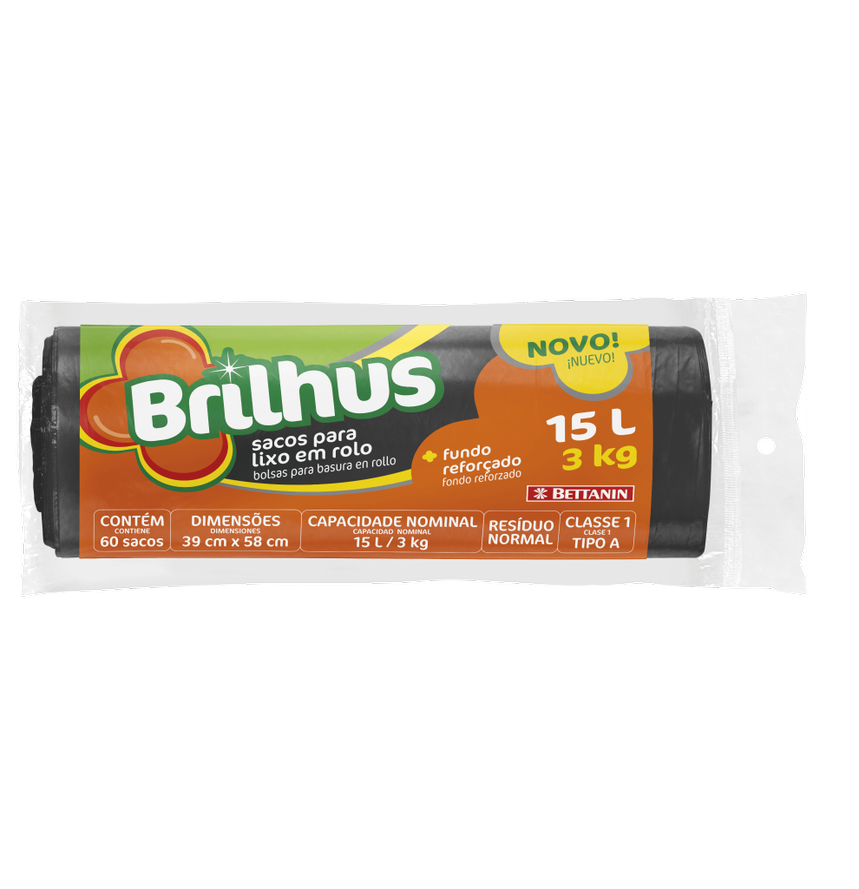 SACO BRILHUS P/ LIXO ROLO 15LT C/40