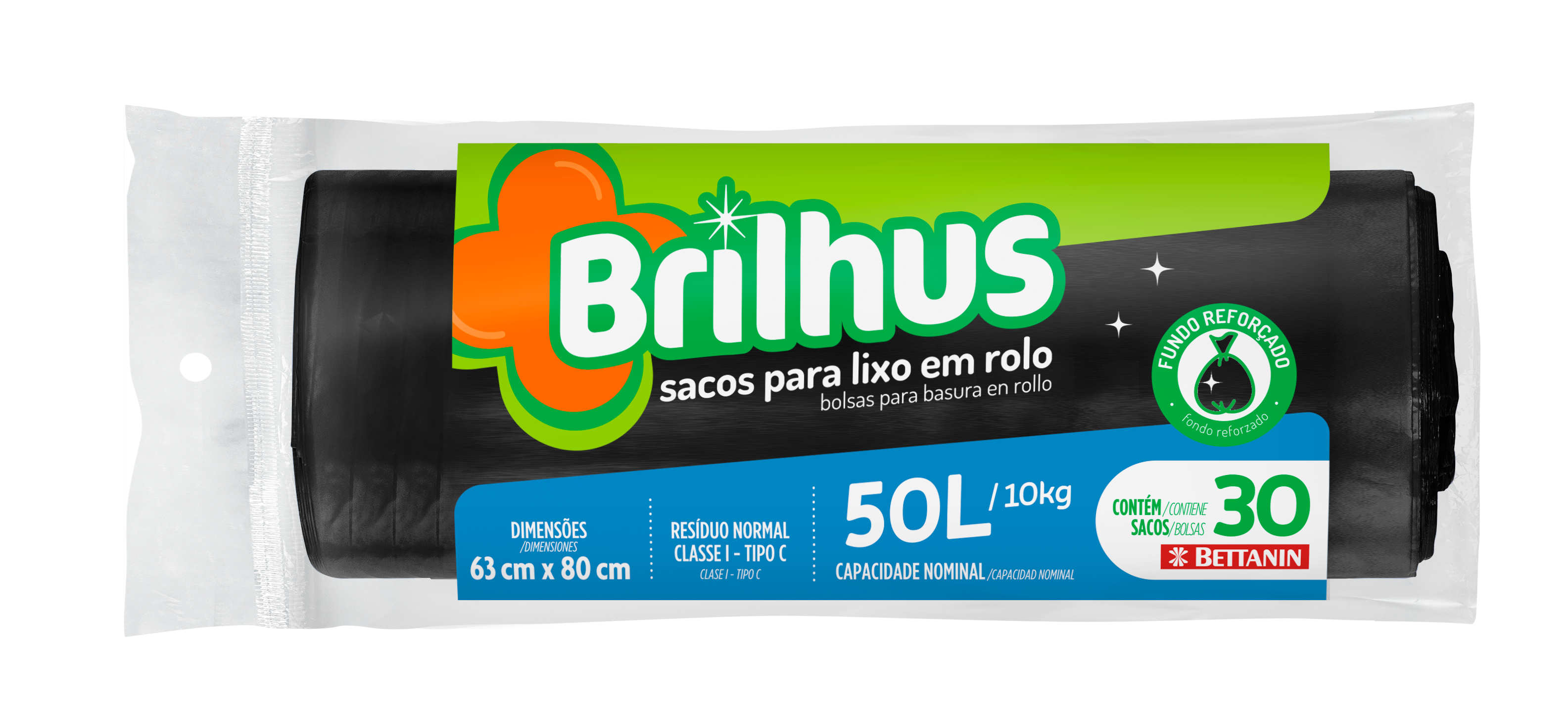 SACO BRILHUS P/ LIXO ROLO 50LT C/30