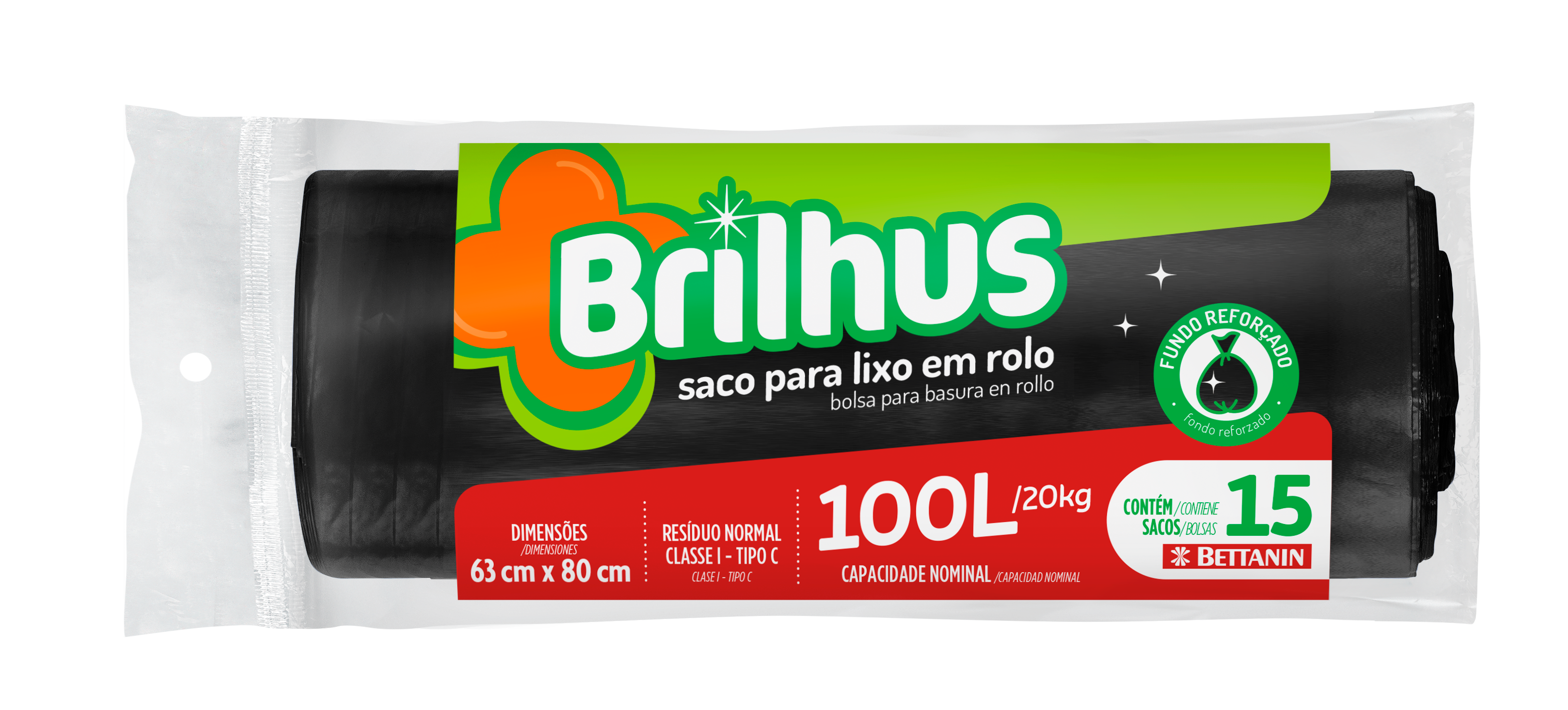 SACO BRILHUS P/ LIXO ROLO 100LT C/15