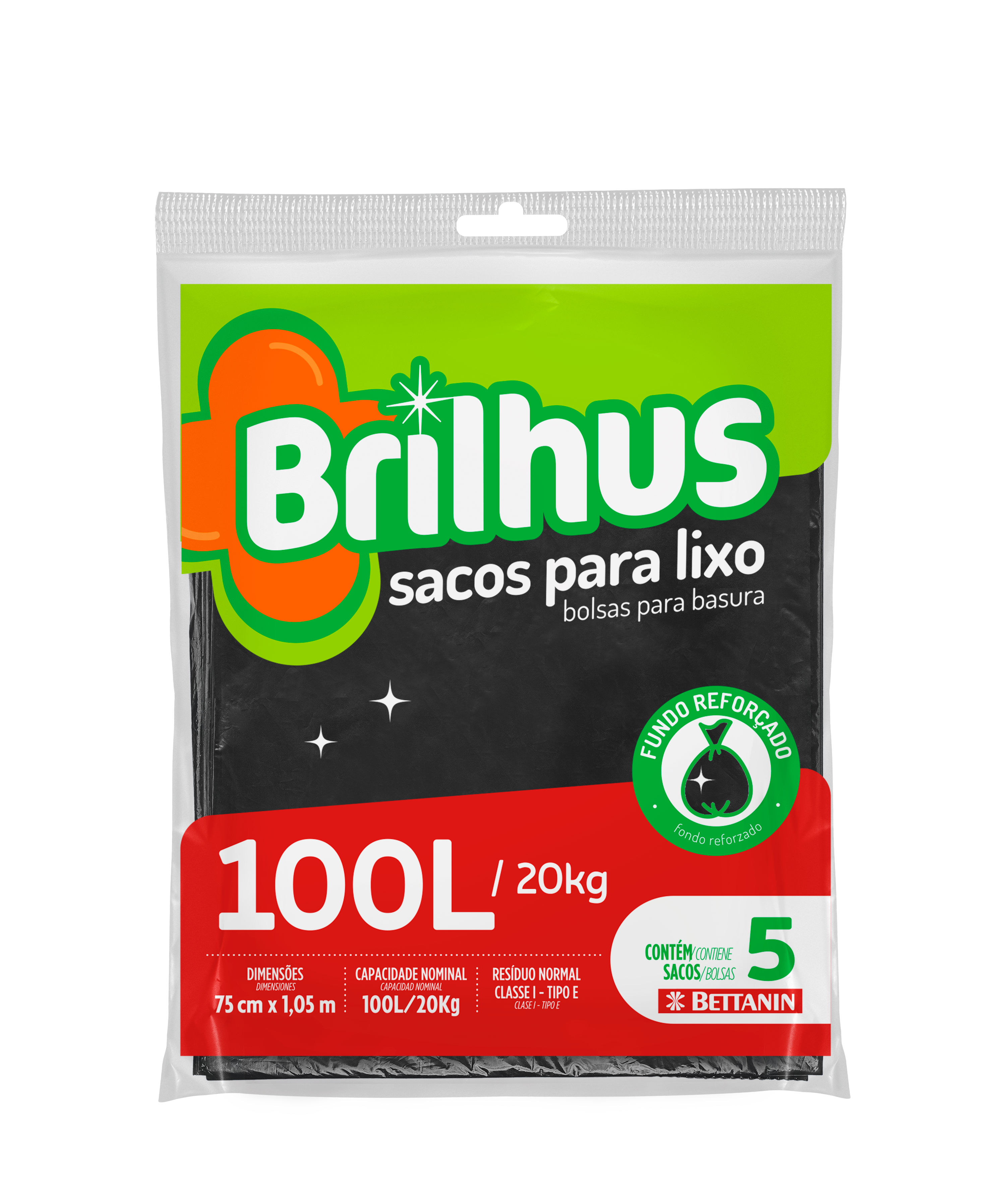 SACO BRILHUS P/ LIXO ALMOFADA 100LT