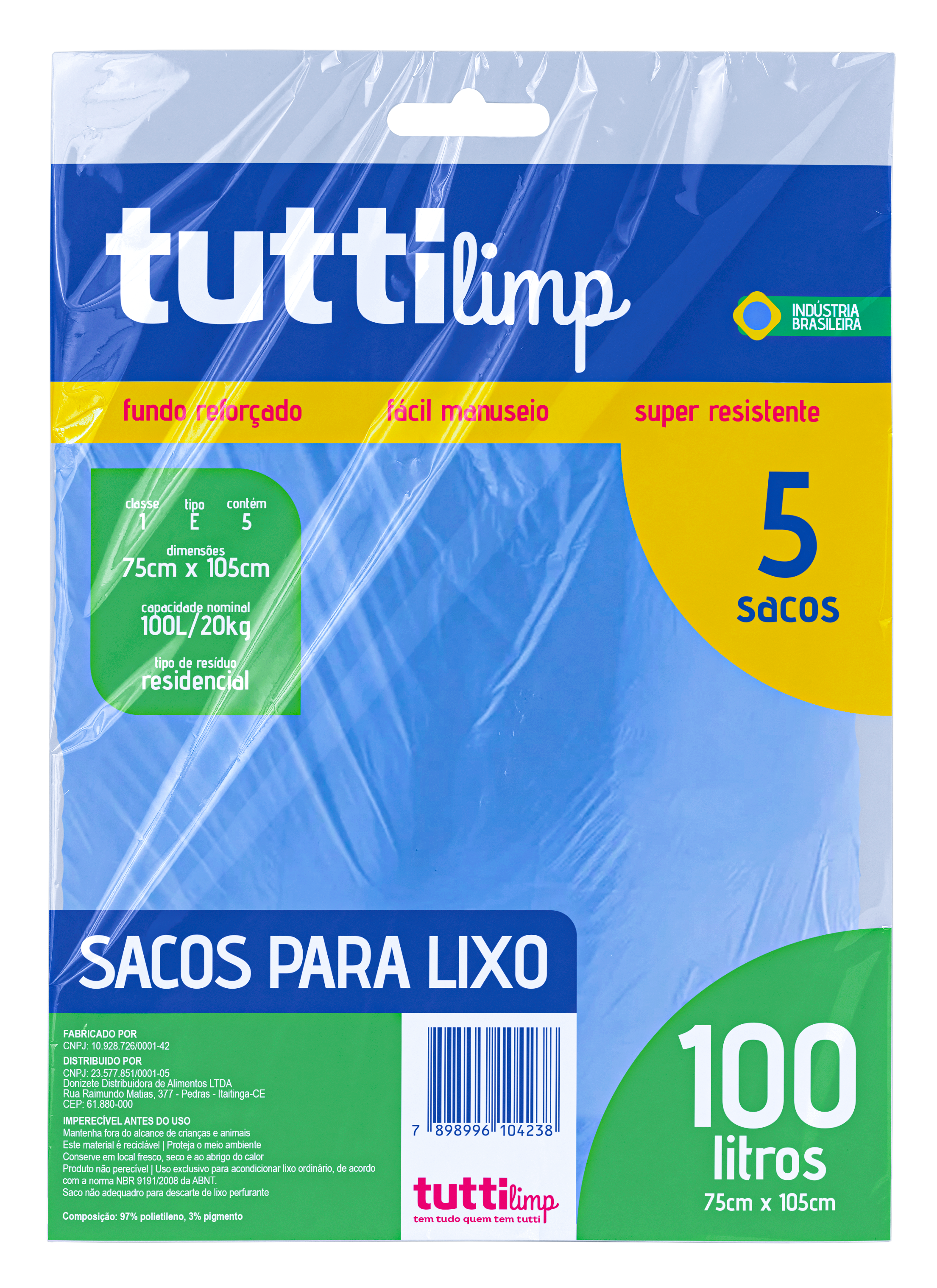 SACO P/ LIXO TUTTI ALMOFADA 100LT C/ 5