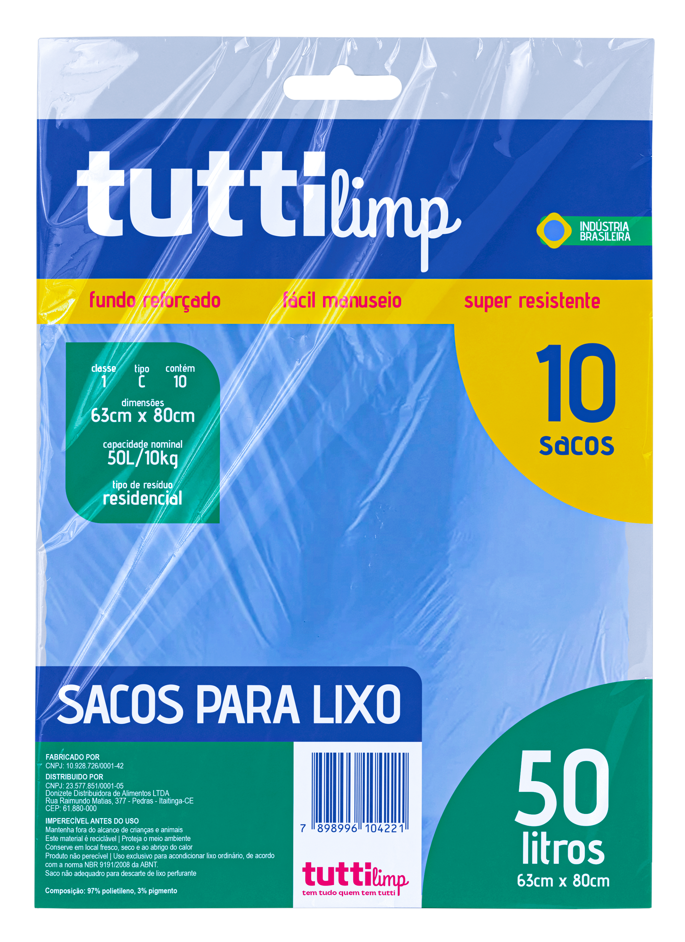SACO P/ LIXO TUTTI ALMOFADA 50LT C/ 10