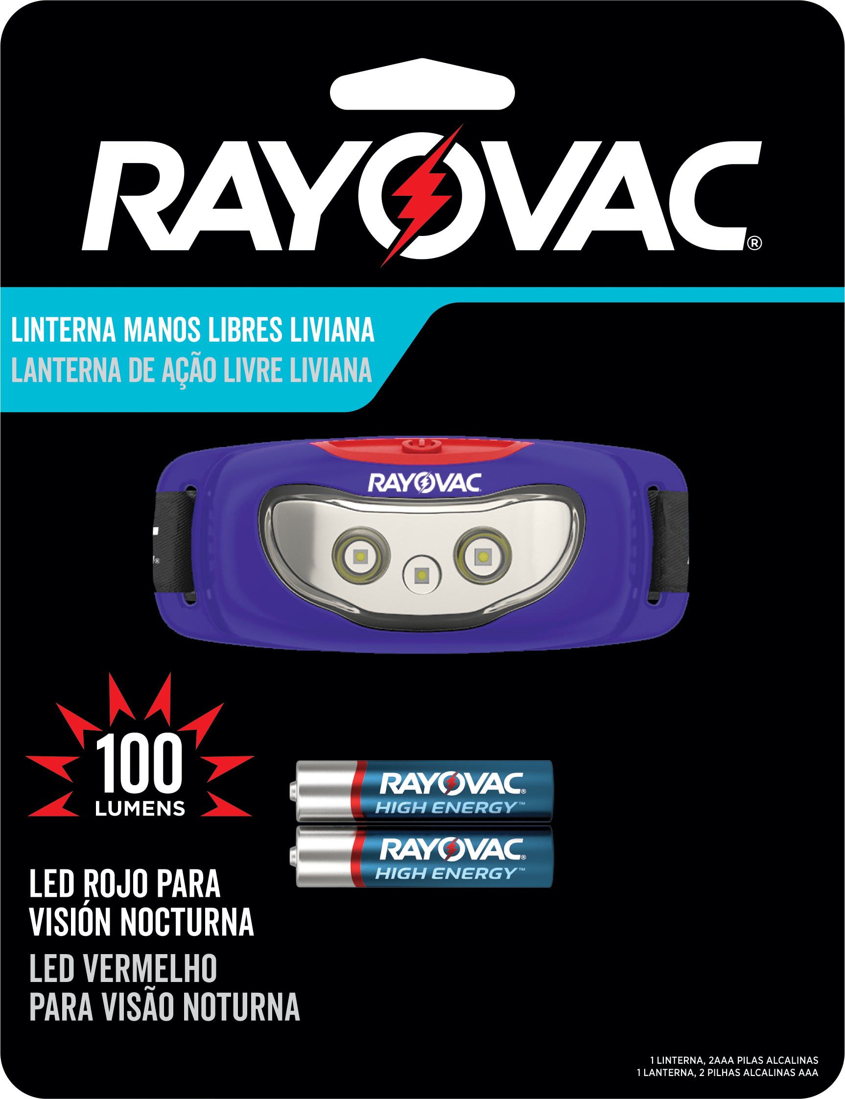LANTERNA RAY. MAOS LIVRES C/ 2 PILHAS A