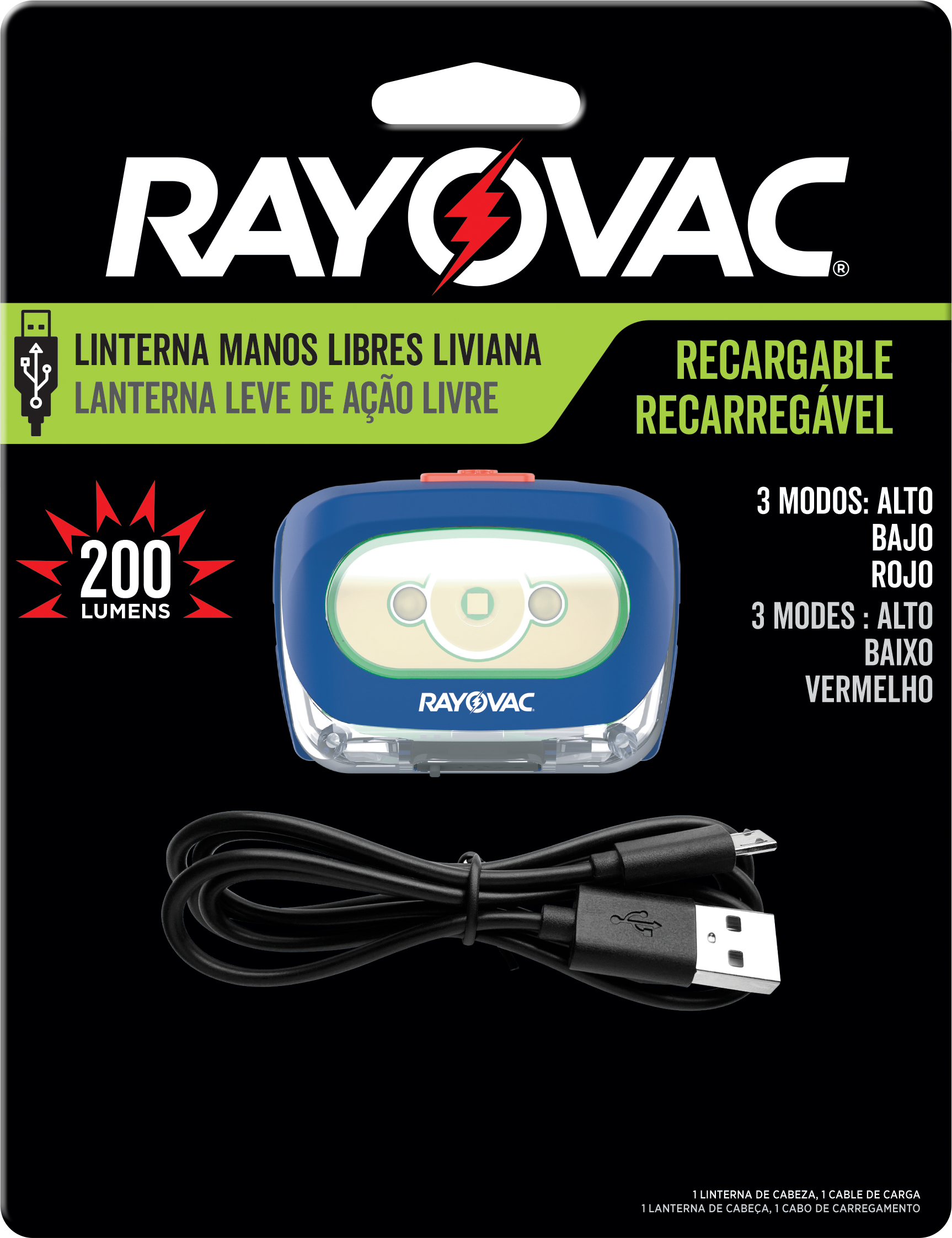 LANTERNA RAY. MAOS LIVRES RECARREGAVEL U