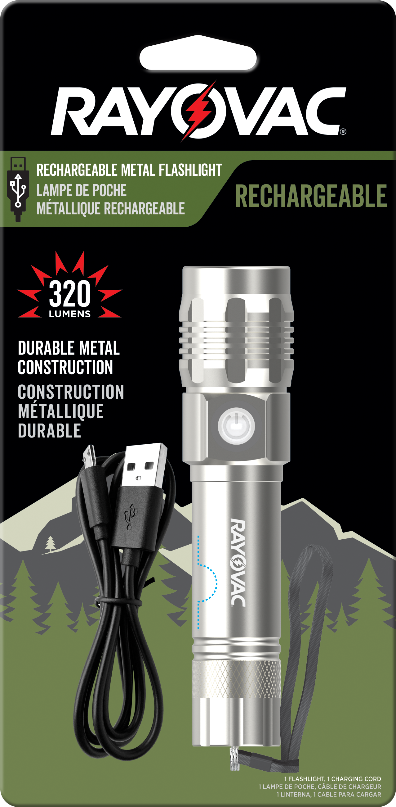 LANTERNA RAY. METAL LED RECARREGAVEL USB