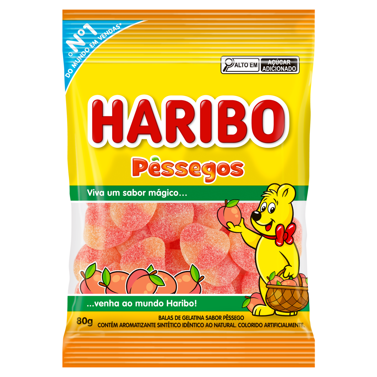 BALA DE GELATINA 80GR HARIBO PESSEGO