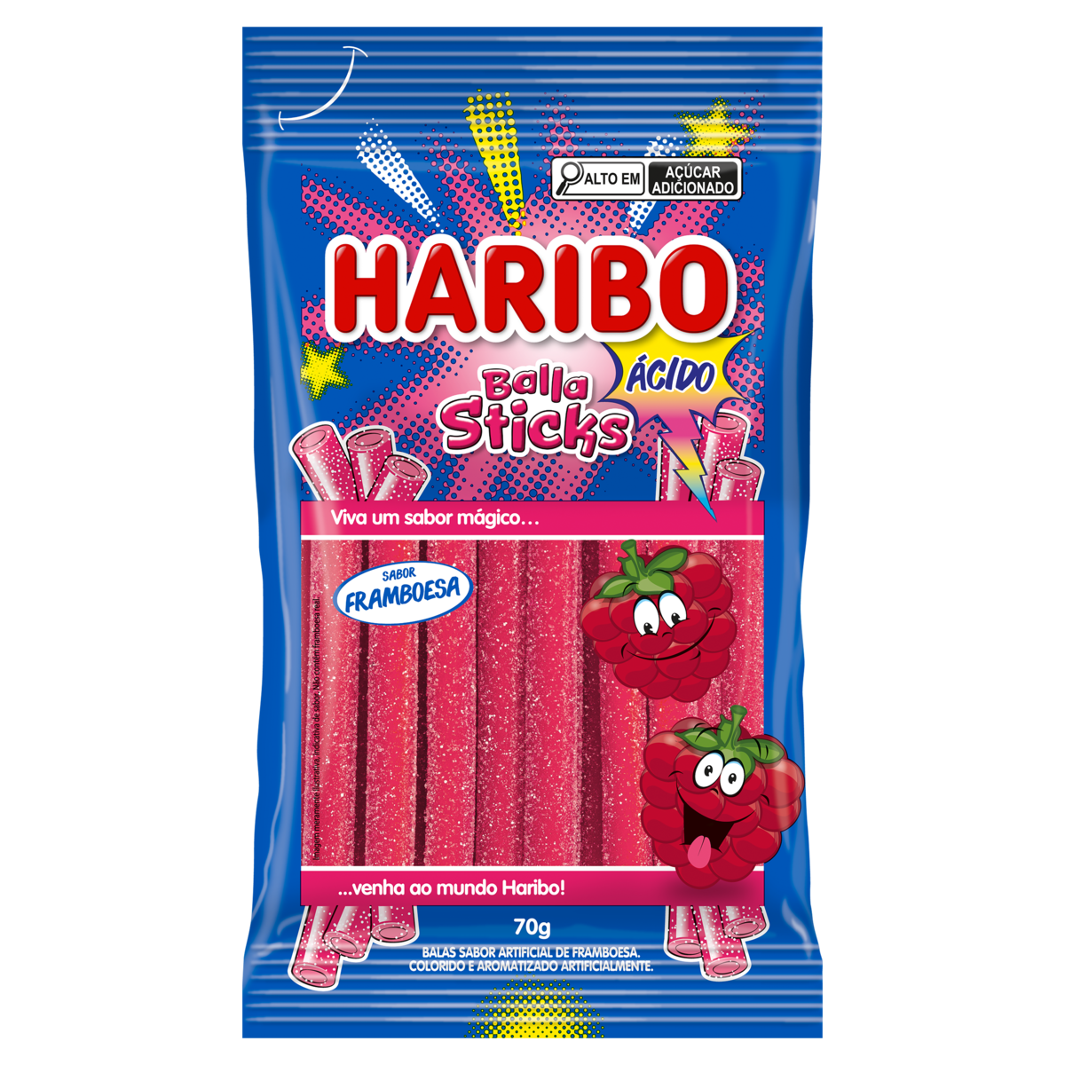 BALA STICKS 70GR HARIBO FRAMBOESA ACIDO