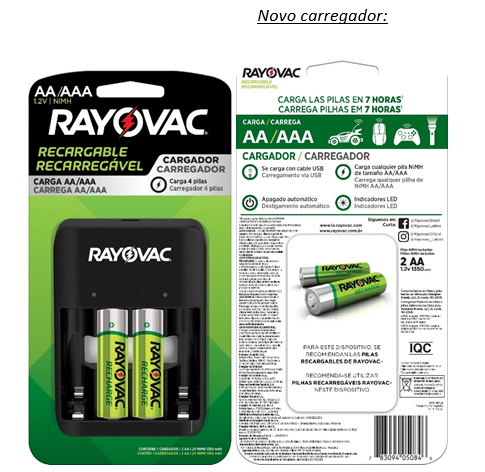 CARREGA.RAY. USB C/ 2 PILHAS AA RECARRE