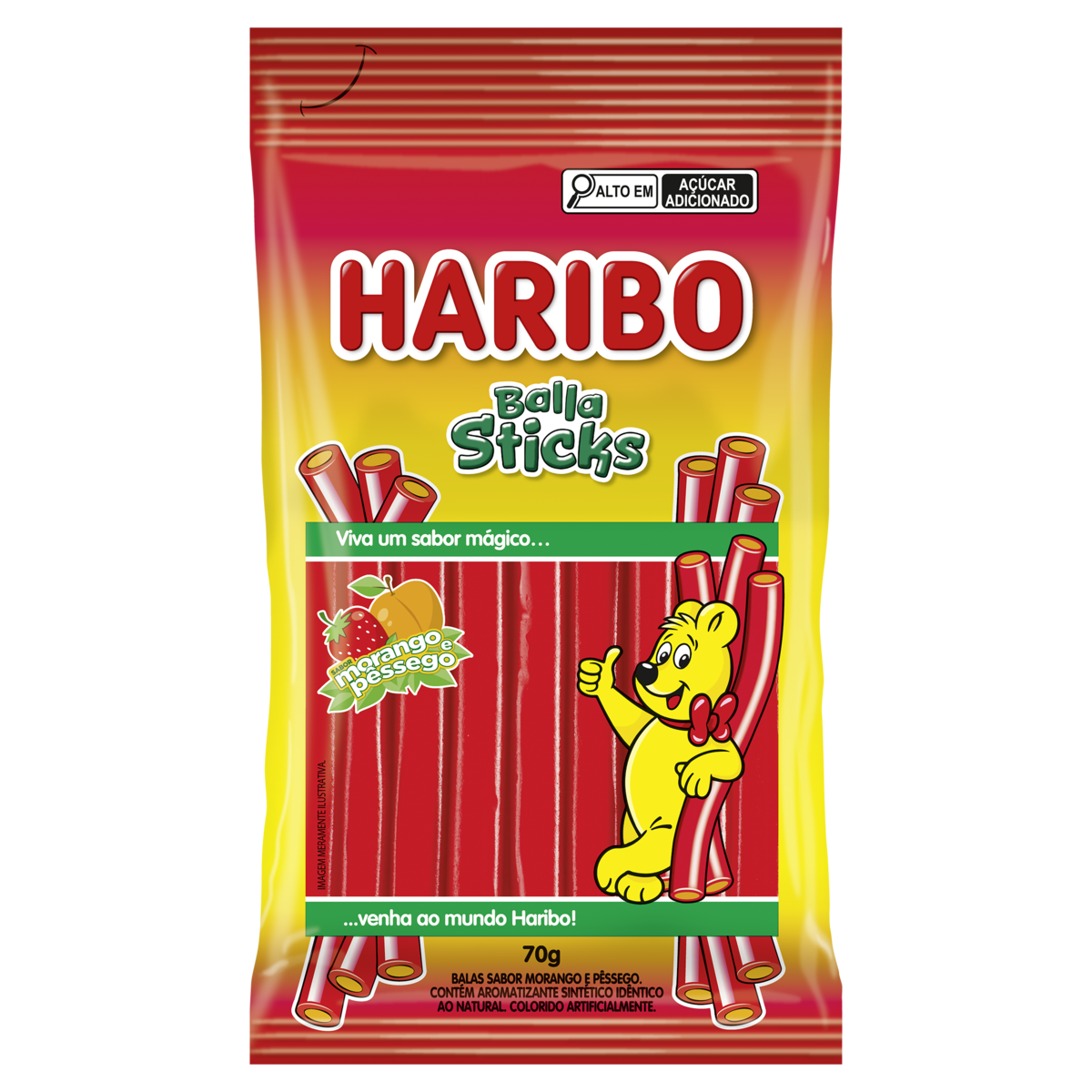 BALA STICKS 70GR MORANGO E PESSEGO