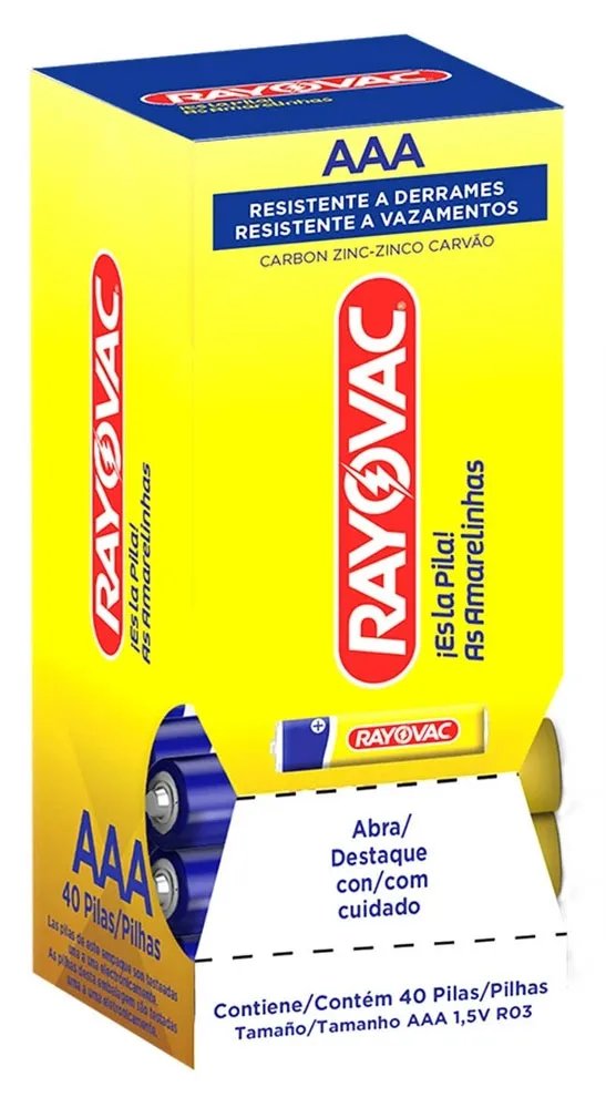 PILHA RAY. ZINCO E-AT AAA PALITO C/ 40