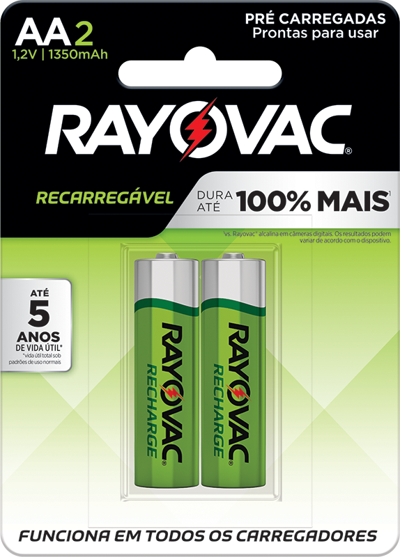 PILHA RECARREGÁVEL ECONÔMICA RAYOVAC AA PEQUENA COM 2 UND