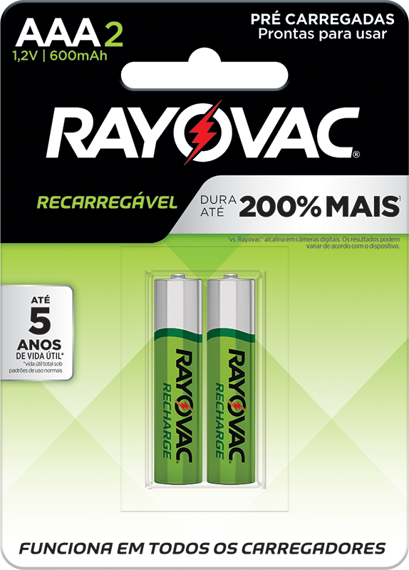 PILHA RECARREGÁVEL ECONÔMICA RAYOVAC AAA PALITO COM 2 UND