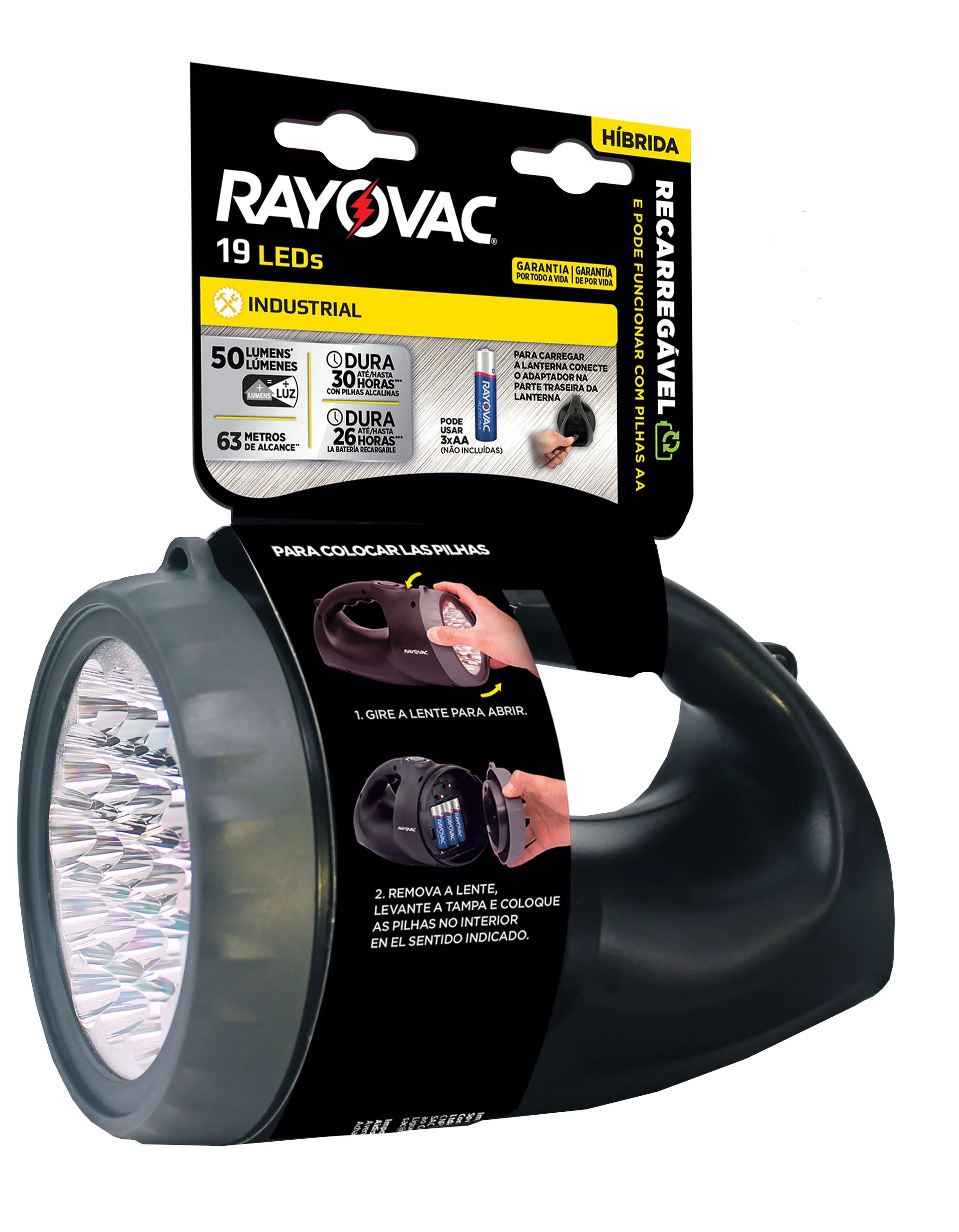 LANTERNA RAY. RECARREG. 19-LED BI-VOLTS