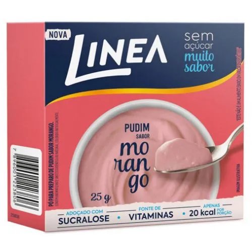 PUDIM EM PO LINEA 25GR SABOR MORANGO.
