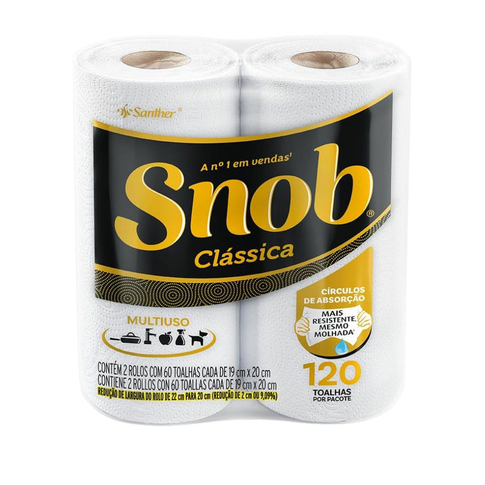 TOALHA DE PAPEL FOLHA DUPLA SNOB CLÁSSICA PACOTE 2 UNIDADES COM 60 FOLHAS CADA