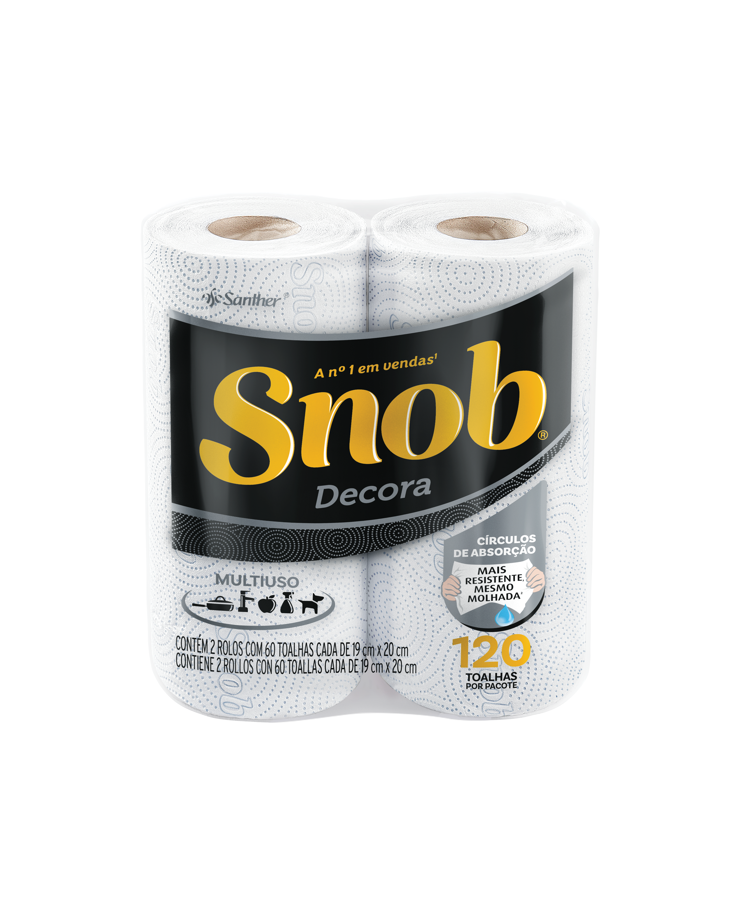 TOALHA DE PAPEL SNOB FOLHA DUPLA DECORA PACOTE COM 60 FOLHAS CADA 2 UNIDADES