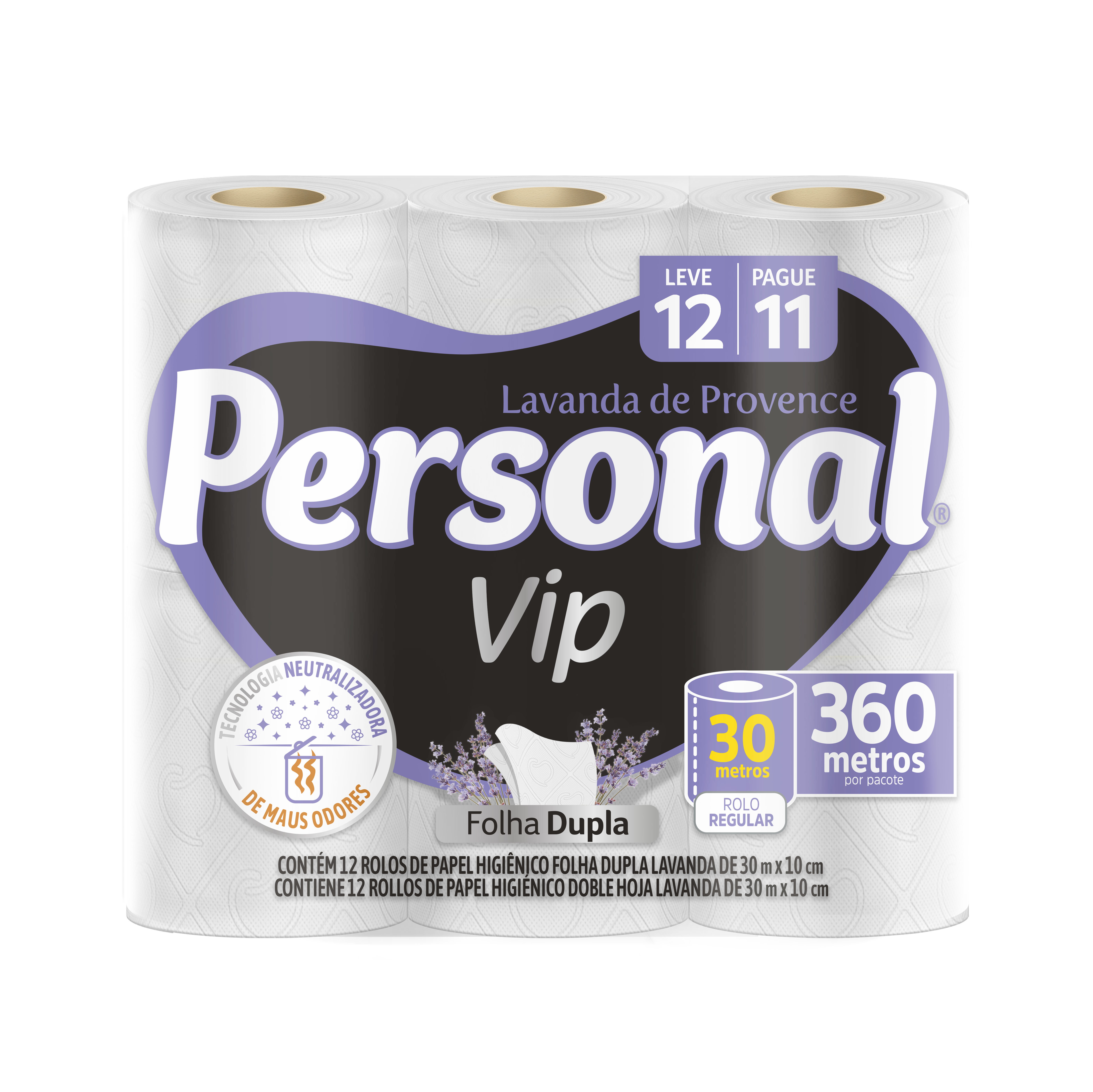 PAPEL HIGIÊNICO PERSONAL VIP FOLHA DUPLA LAVANDA 30M