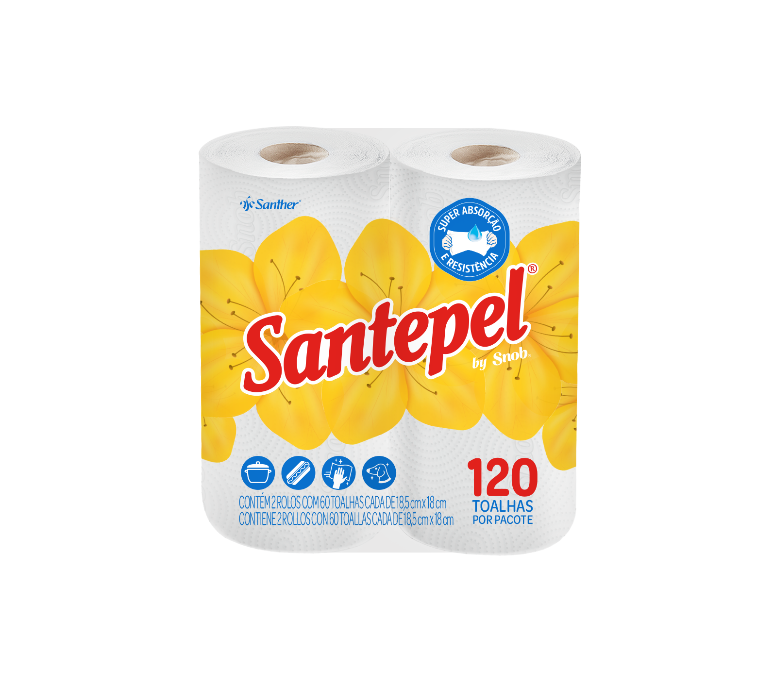 PAPEL TOALHA SANTEPEL MULTIUSO FOLHA DUPLA BRANCA 120 FOLHAS