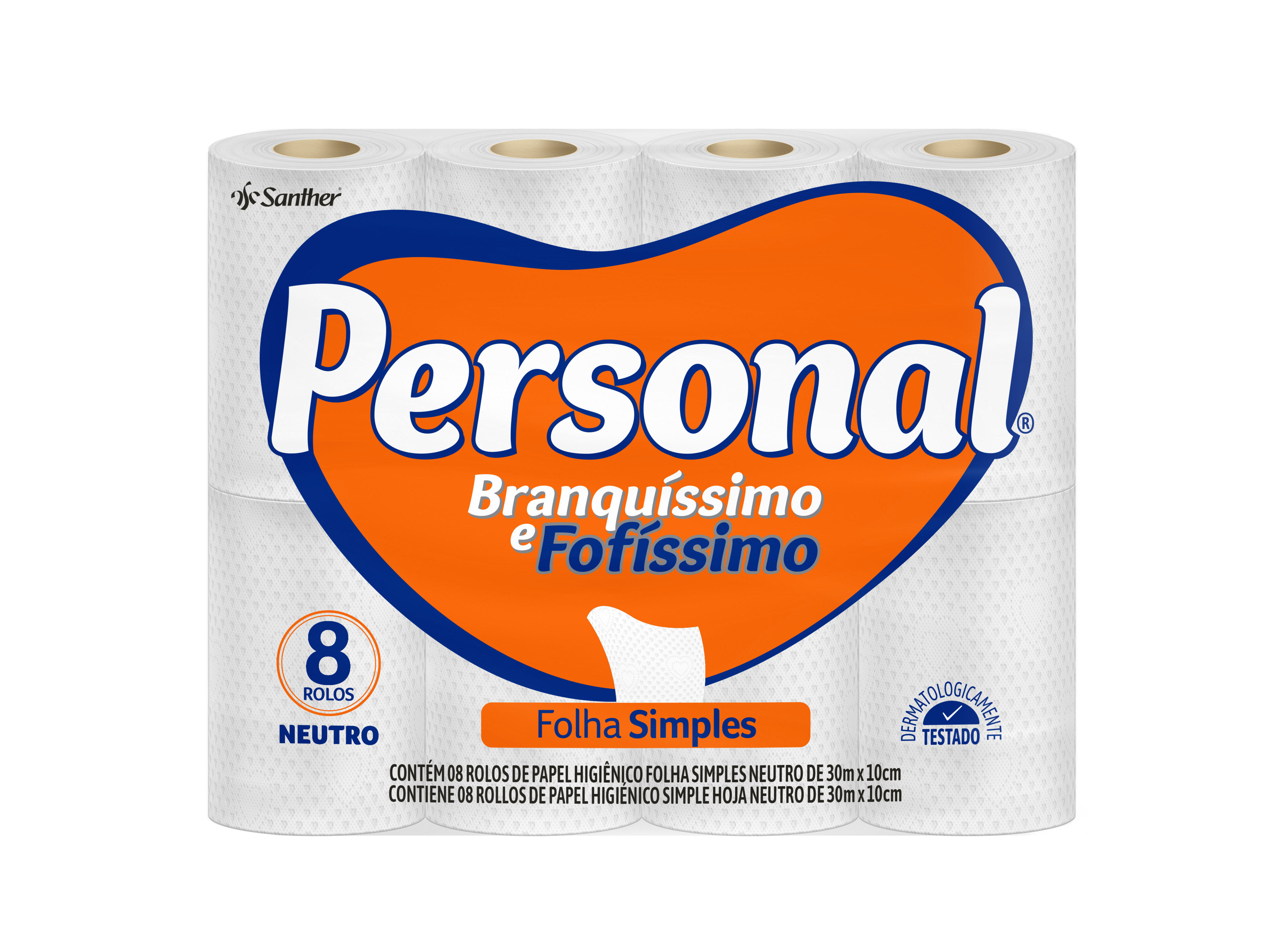 PAPEL HIGIENICO PERSONAL BRANQUISSIMO E FOFISSIMO FOLHA SIMPLES NEUTRO 8 ROLOS 30 METROS