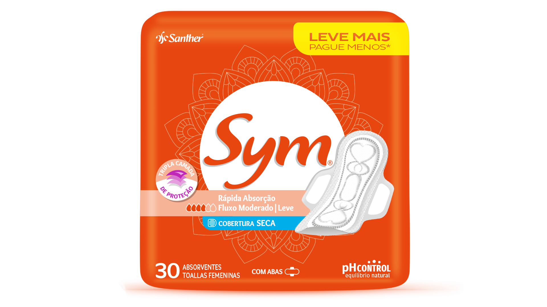 ABSORVENTE SYM REGULAR COM ABAS PROMOCIONAL 15X30PADS