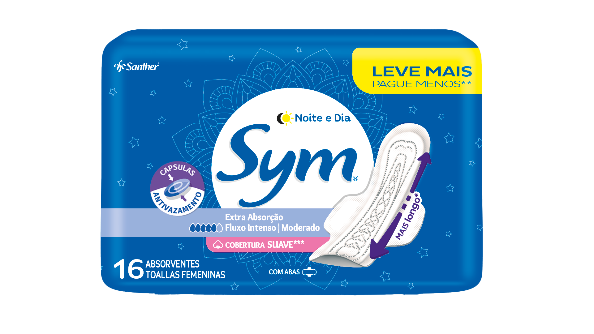 ABSORVENTE  NOITE E DIA TOTAL PROTECT SUAVE COM ABAS LEVE MAIS PAGUE MENOS PACOTE 16 UNIDADES