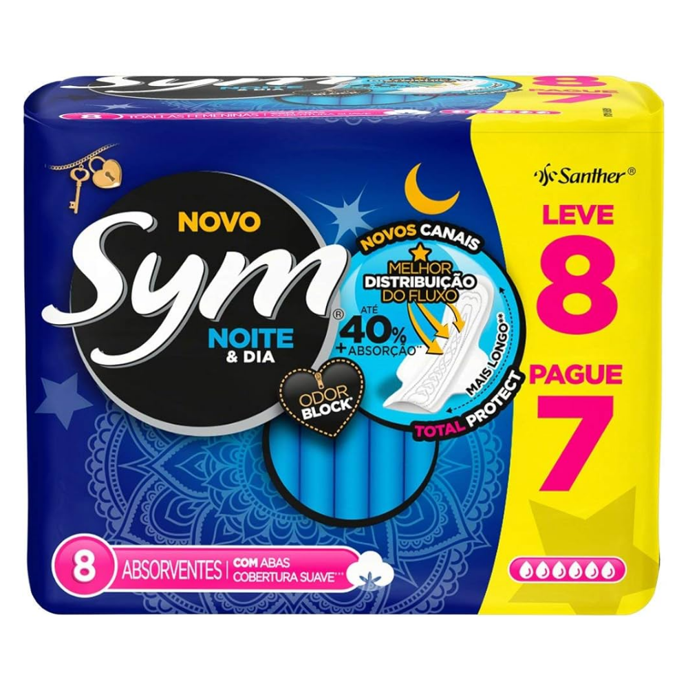ABSORVENTE SYM NOITE & DIA SUAVE COM ABAS PROMO 60X8PADS