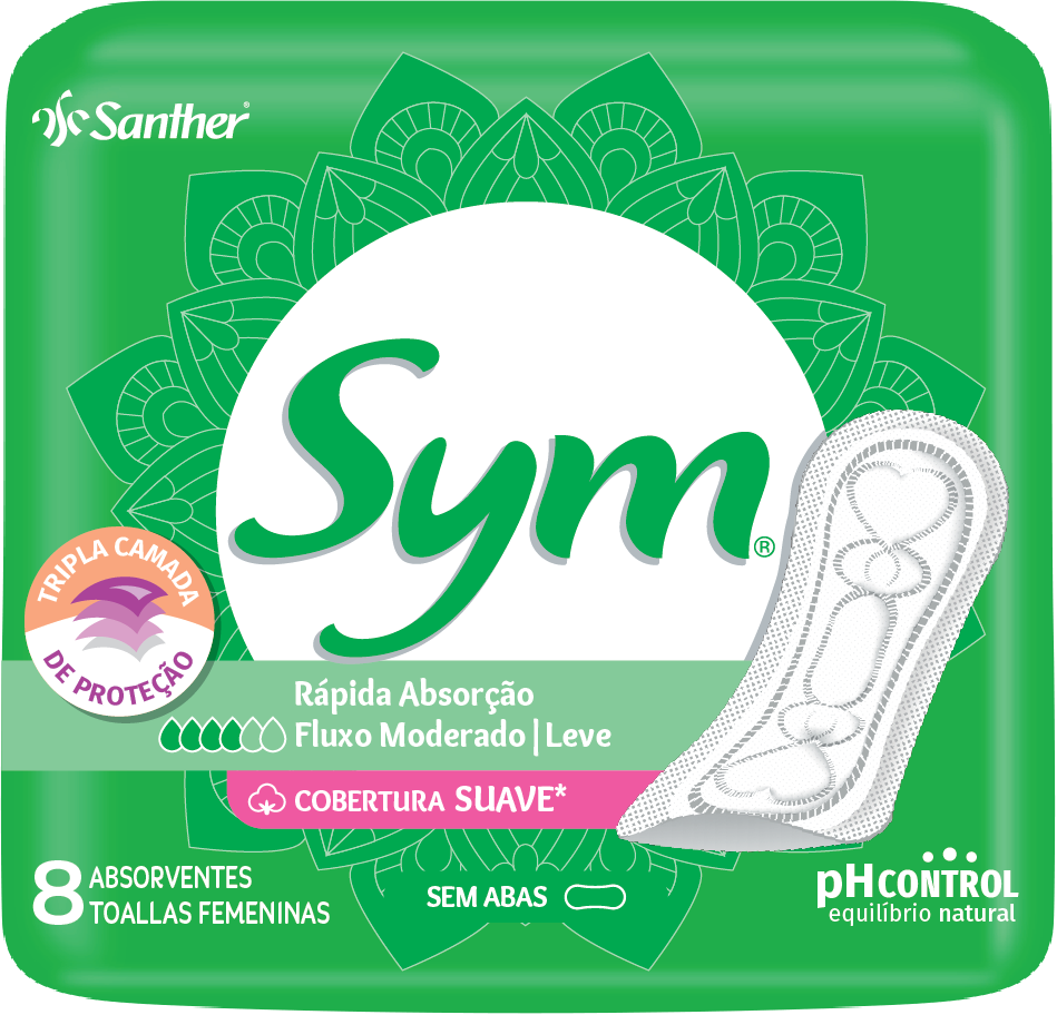 ABSORVENTE SYM TOTAL PROTECT SUAVE SEM ABAS PACOTE 8 UNIDADES