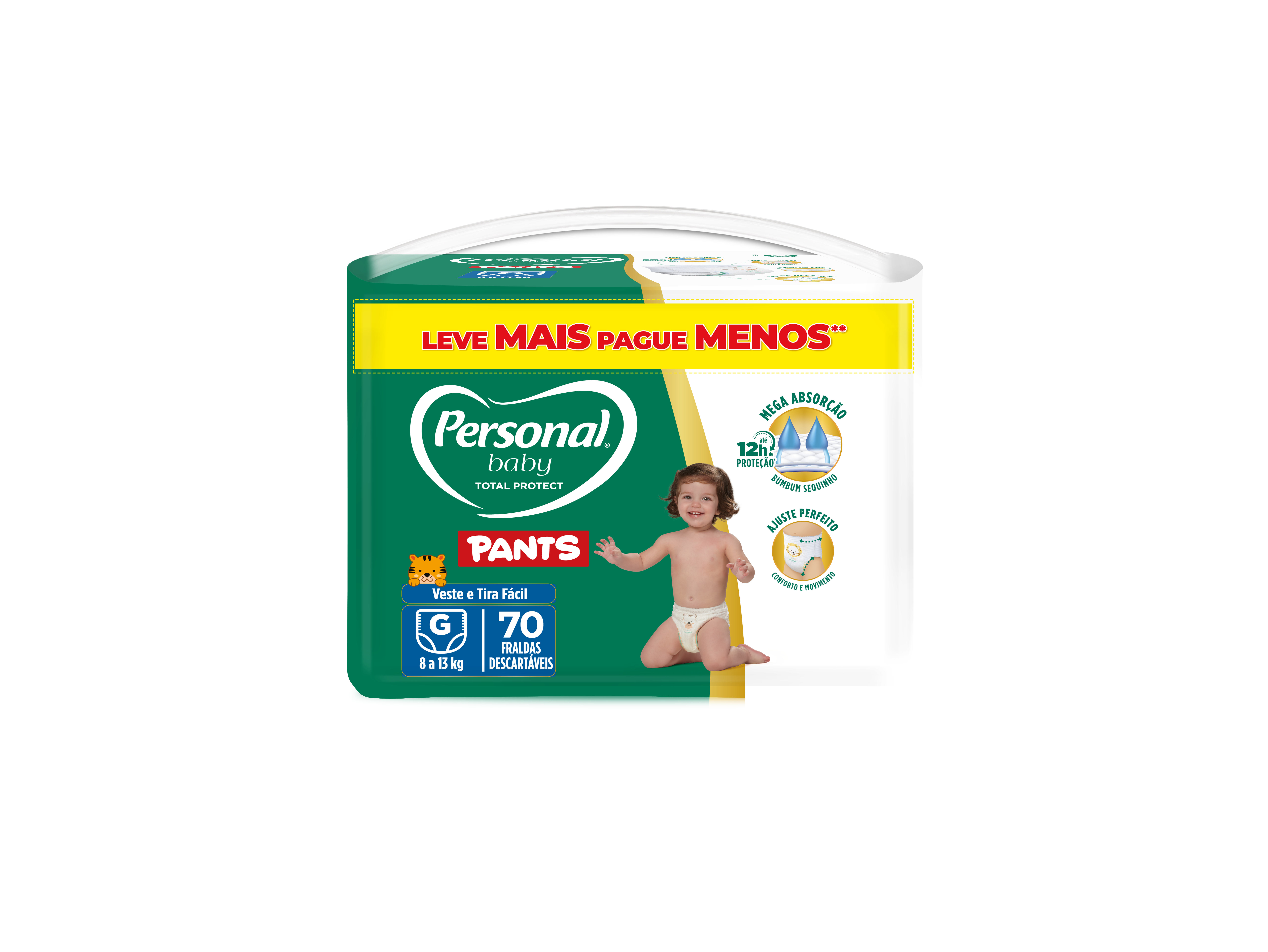 FRALDA PERSONAL BABY TOTAL PROTECT PANTS GRANDE 44 UNIDADES