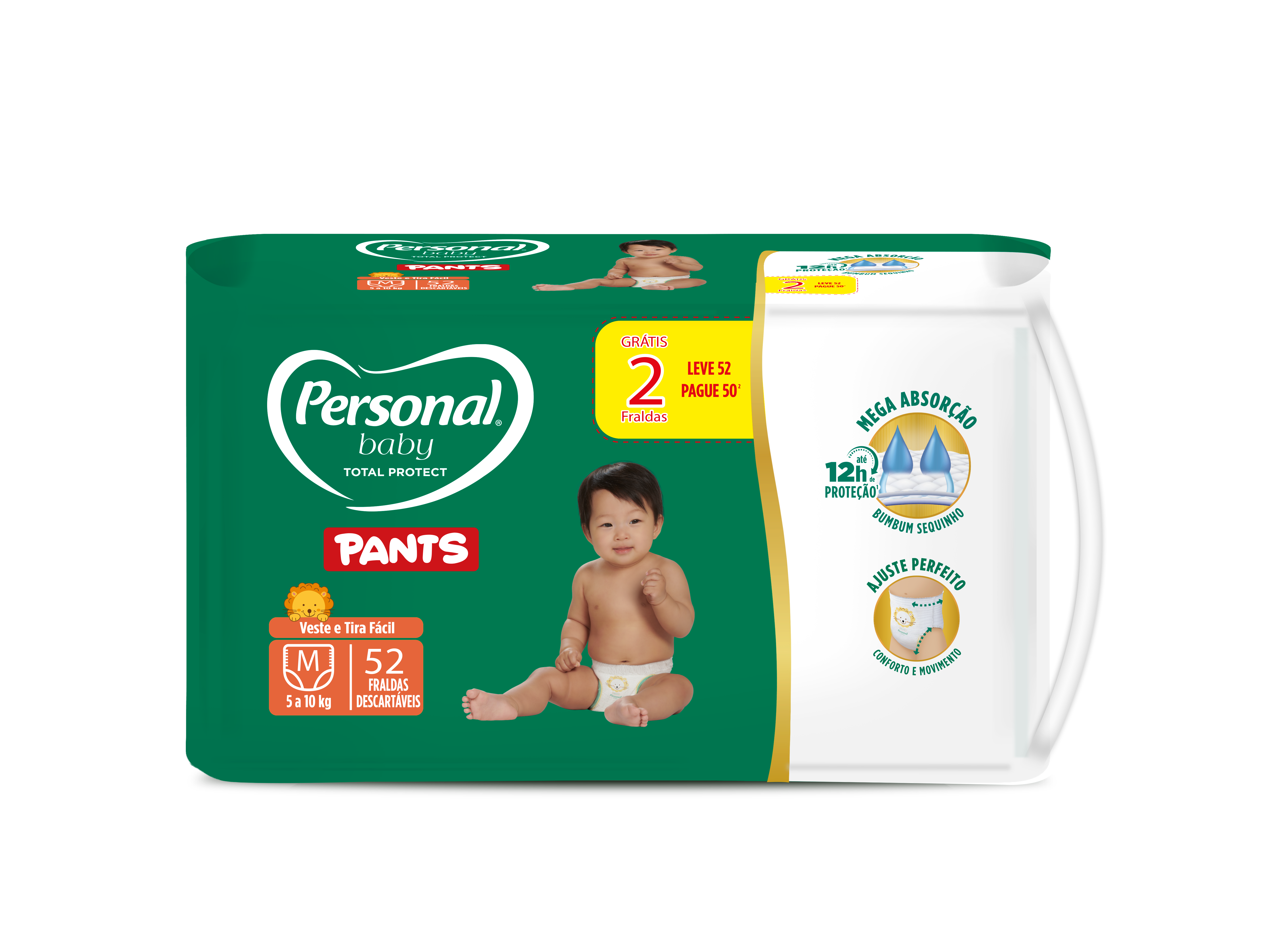 FRALDA PERSONAL BABY TOTAL PROTECT PANTS MEDIA 04X52PADS