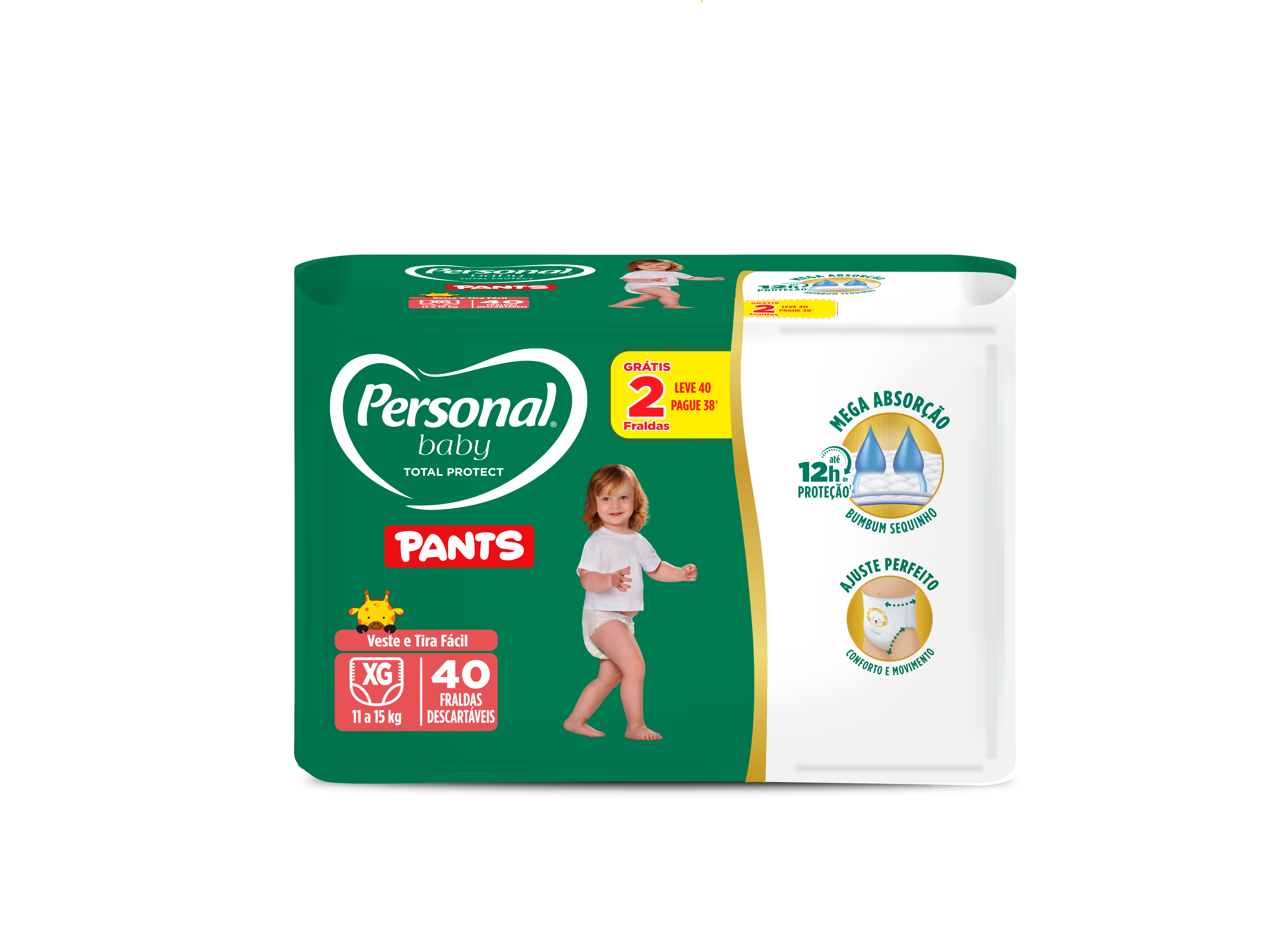 FRALDA PERSONAL BABY TOTAL PROTECT PANTS EXTRA G 04X40PADS
