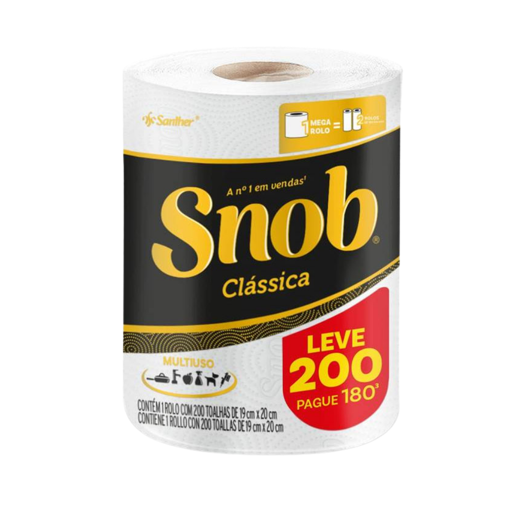 PAPEL TOALHA SNOB CLASSICO ROLO UNICO LEVE 200 PAGUE 180