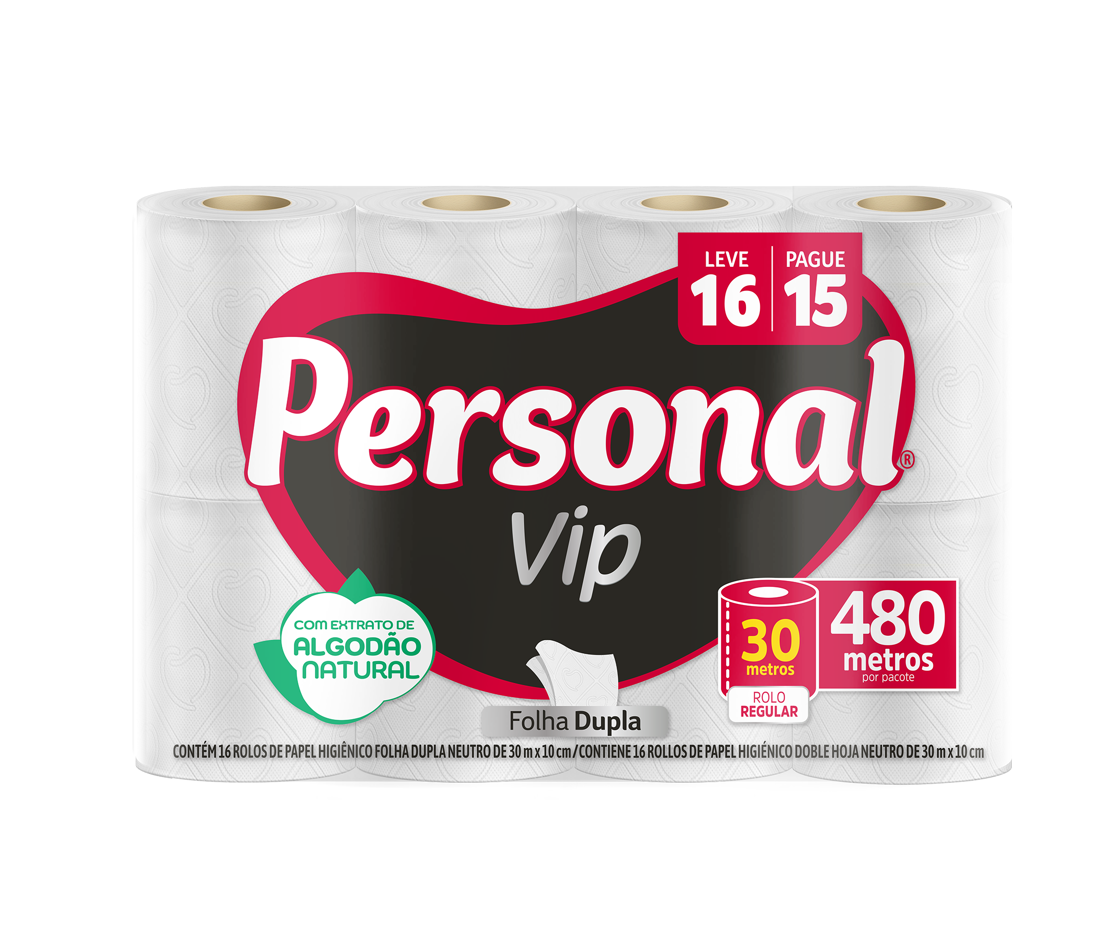 PAPEL HIGIÊNICO PERSONAL VIP FOLHA DUPLA NEUTRO 30M 4X L16P15